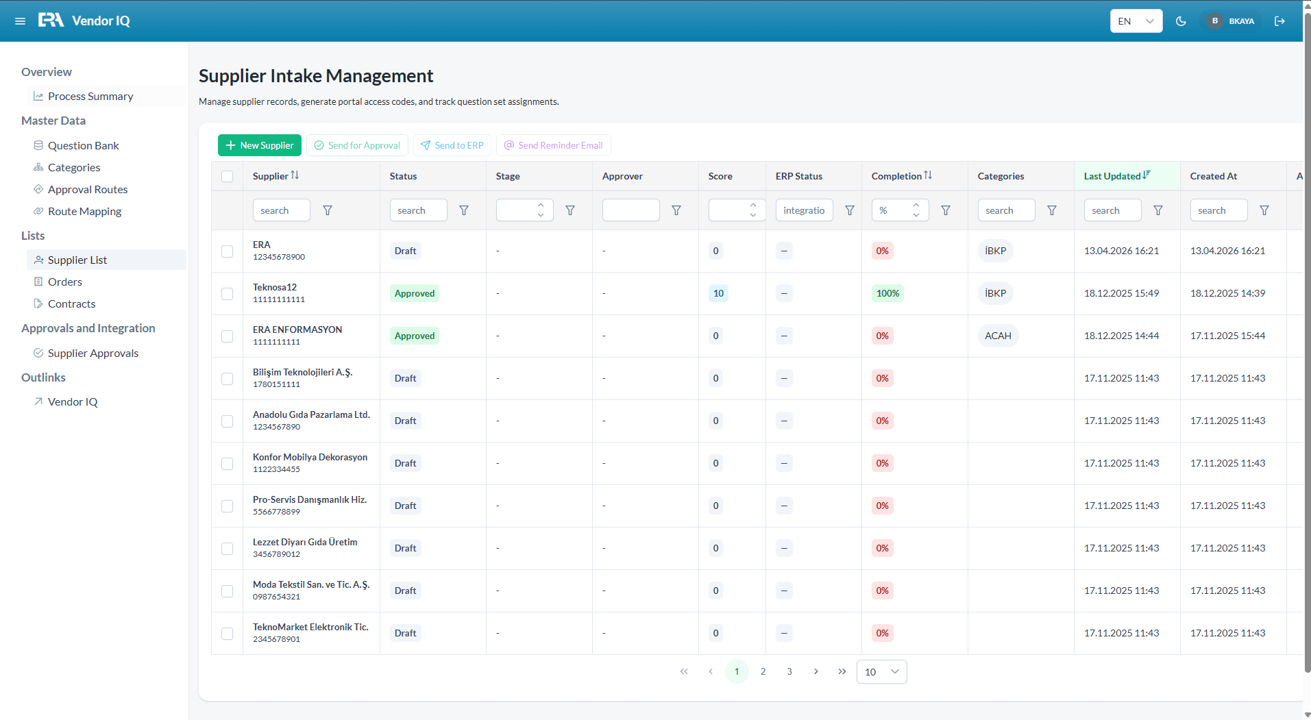 Supplier Control Panel